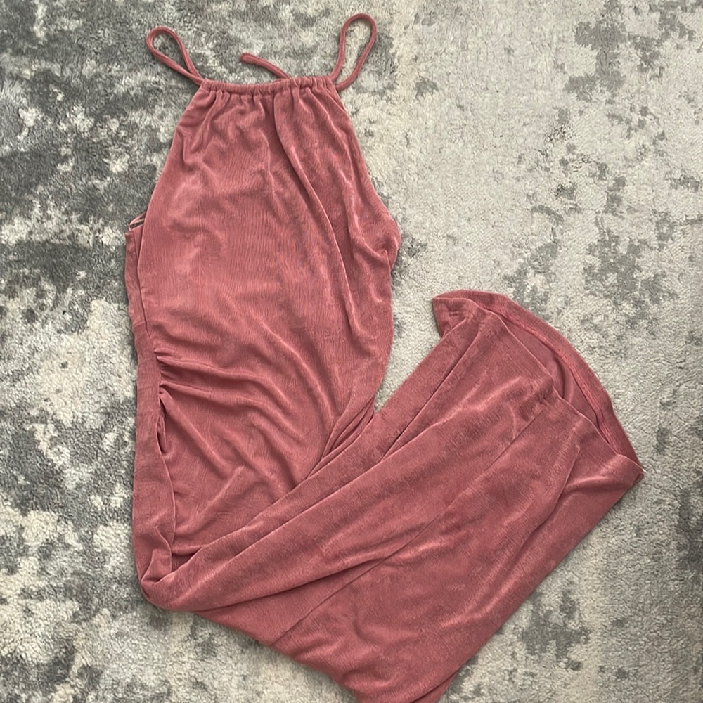 VICI Dark Pink Satin MIDI Ruched Dress